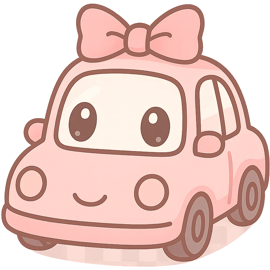 a small pink car with a bow, kawaii style emoji