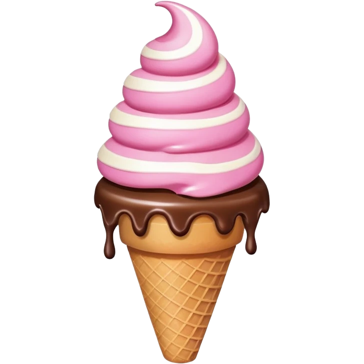 Chocolate and vanilla ice cream cone swirl with a pink heart on top emoji