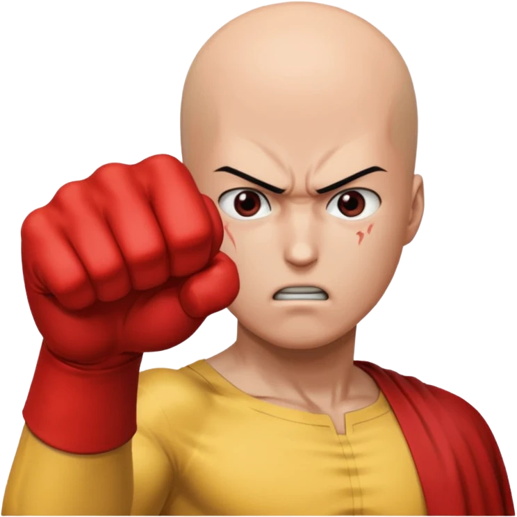 Angry Saitama with his red giant hand punching (just punch), no-face emoji