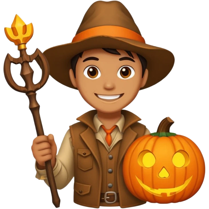 Hunter With Jack o Lantern, with wand emoji