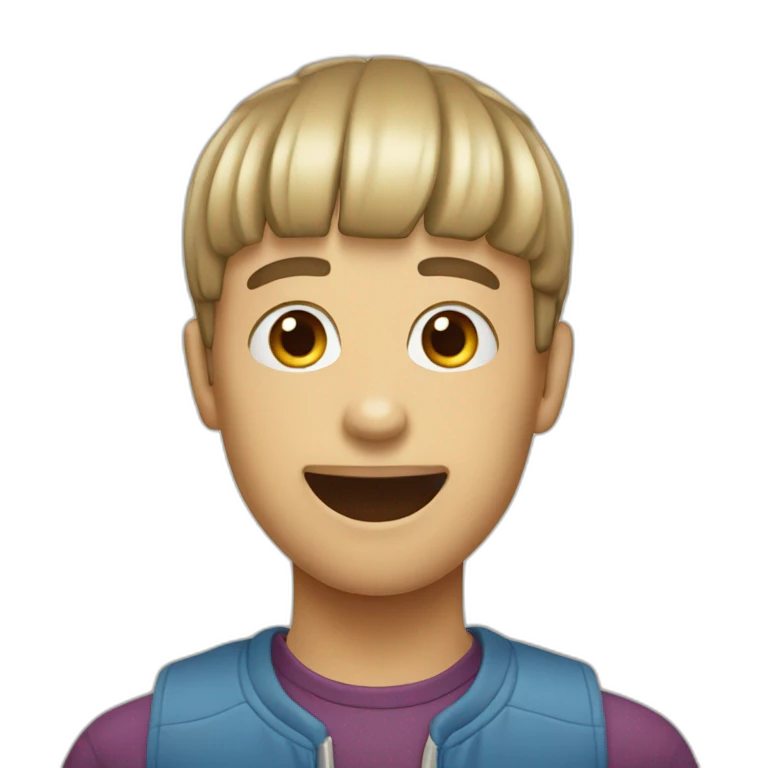 Guy with a bowl cut and hus tongue out emoji