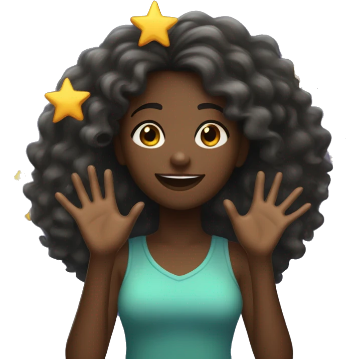 Black Girl with waving hair flying and catching a star dark skin dimles emoji