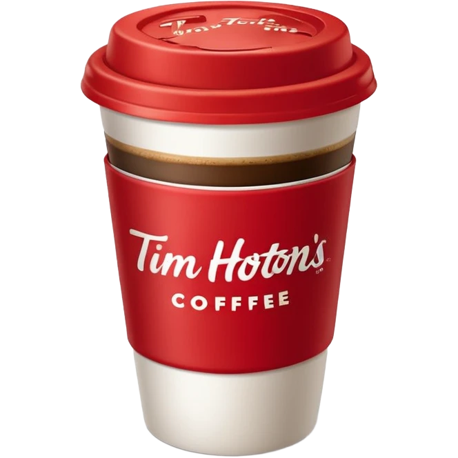 Tim Hortons coffee, it should be red cup with white write writing " Tim Hortons" and a White lid make it a large emoji