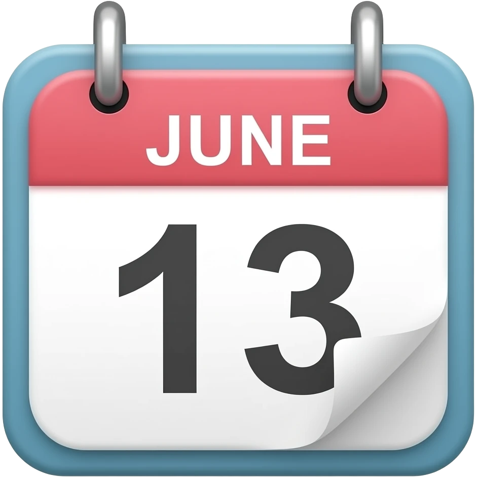 light blue and light pink calendar that says june 13th emoji
