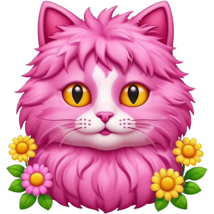 Pink cat with Flowers, hearts, sun  emoji