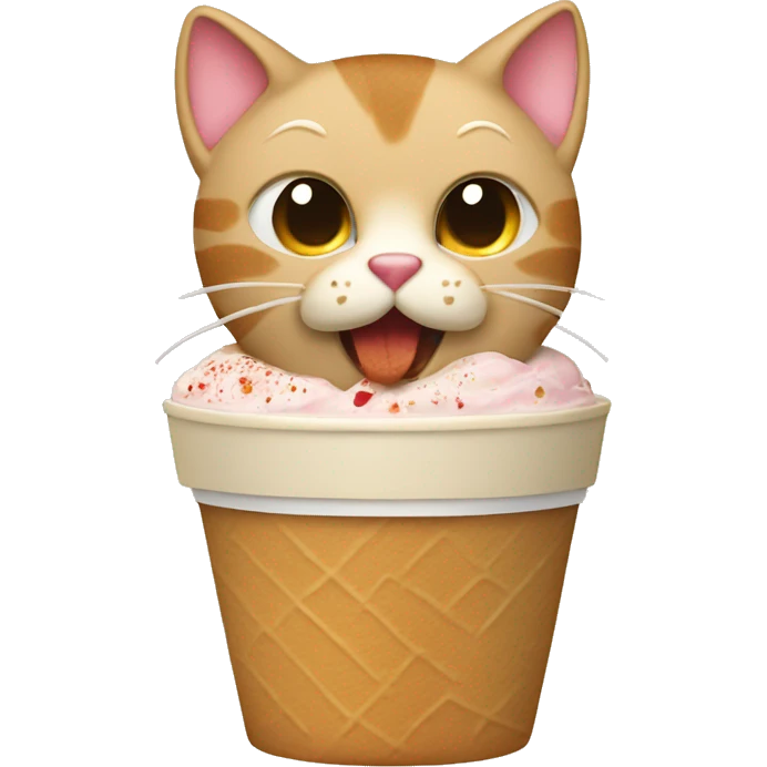 Beige bkh cat eating icecream cup with cookie dough emoji