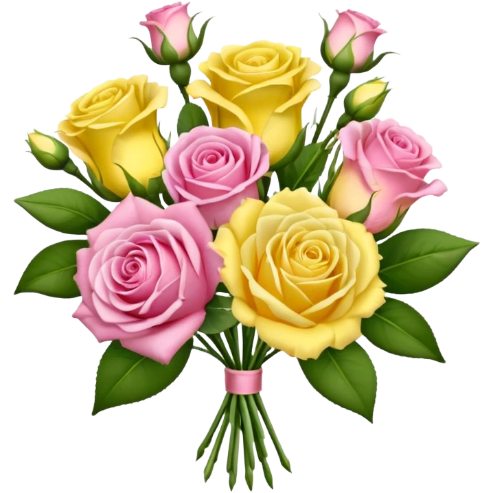 A mixed bouquet of four flowers, featuring pink roses and yellow lisianthus. emoji