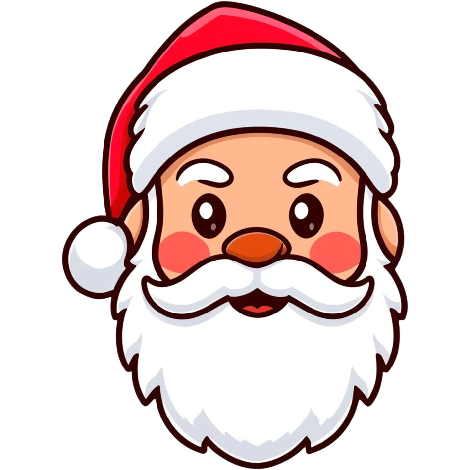 Jolly Santa Claus head with rosy cheeks, white fluffy beard, and classic red hat emoji