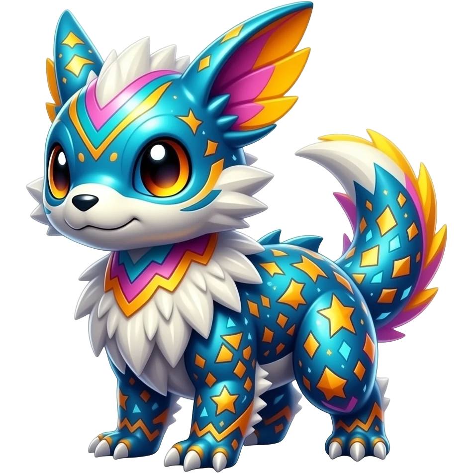 Tropical exotic futuristic lush warm-colored modern colorful neon-colored cyber-Fakémon-Digimon-Trico-creature emoji