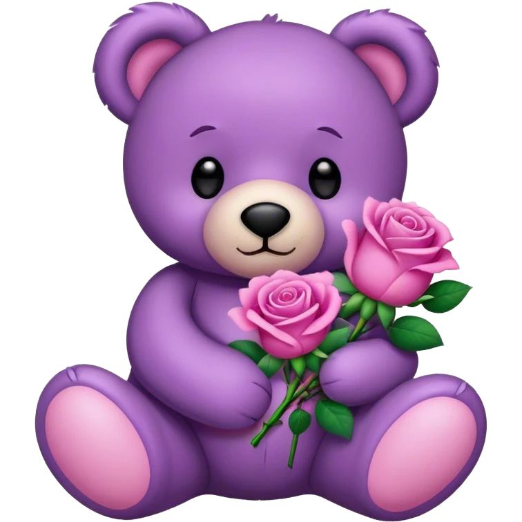  purple Teddy Bear holding  pink  roses emoji