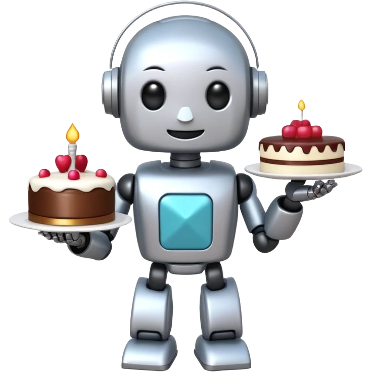 The cute robot is holding dessert in its hands, 3d emoji emoji