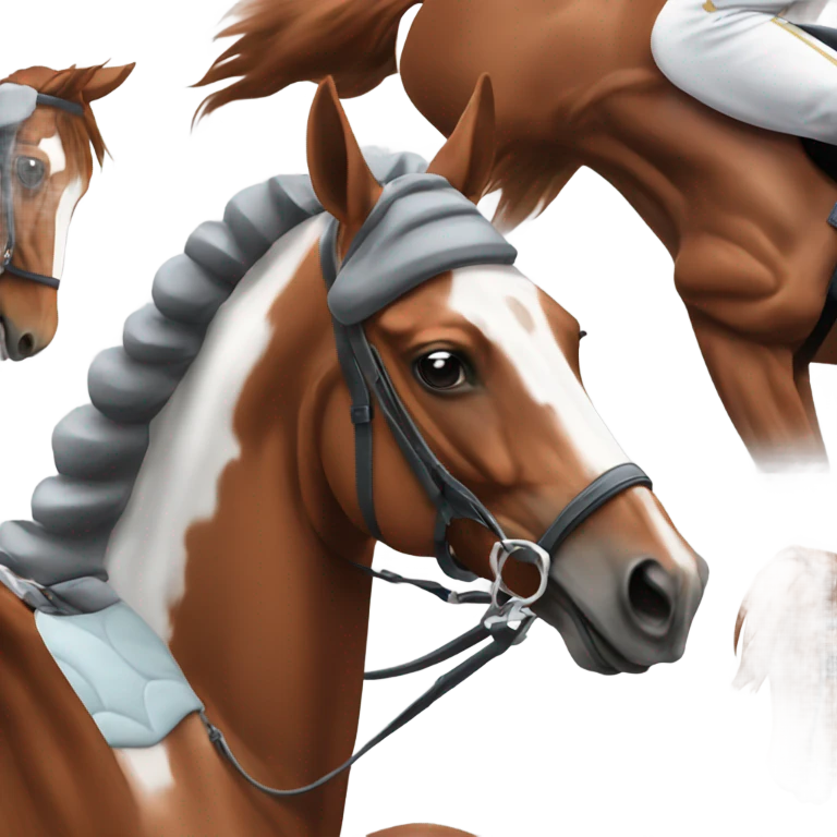 Chestnut racehorse with jockey in grey colours emoji