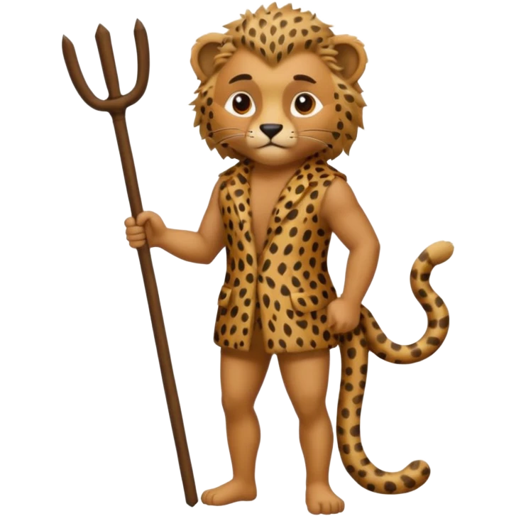 Give me a human who has hunch back and wearing cheetah print clothes  lot of hair on his body show full body and has a stick in his hand emoji