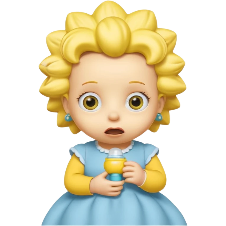 A 3D cartoon baby character fully yellow skin, styled like Maggie Simpson, with pacifier, big eyes, smooth shading, Memoji-style rendering, consistent with other yellow Simpsons characters. emoji