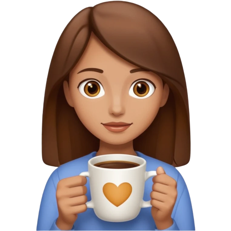 Brown haired girl with big cup of coffee emoji