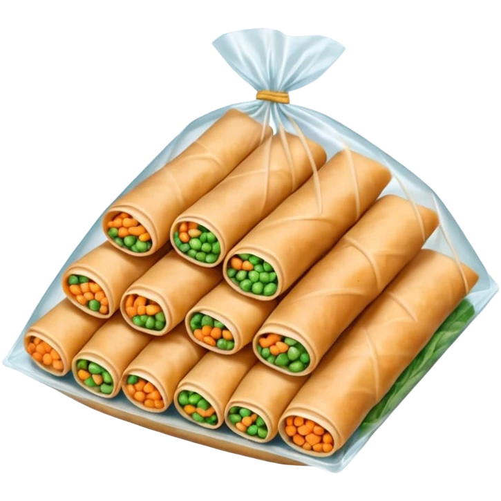 Thai spring rolls in a zipper bag, ready for the freezer
- the spring rolls should not be too orange, their colour should be like dough
- arrange them in two rows of five spring rolls inside the zipper bag emoji