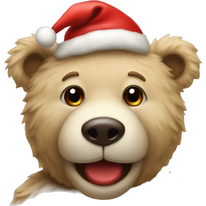 Beige Teddybear with a red nose and a Christmas had emoji