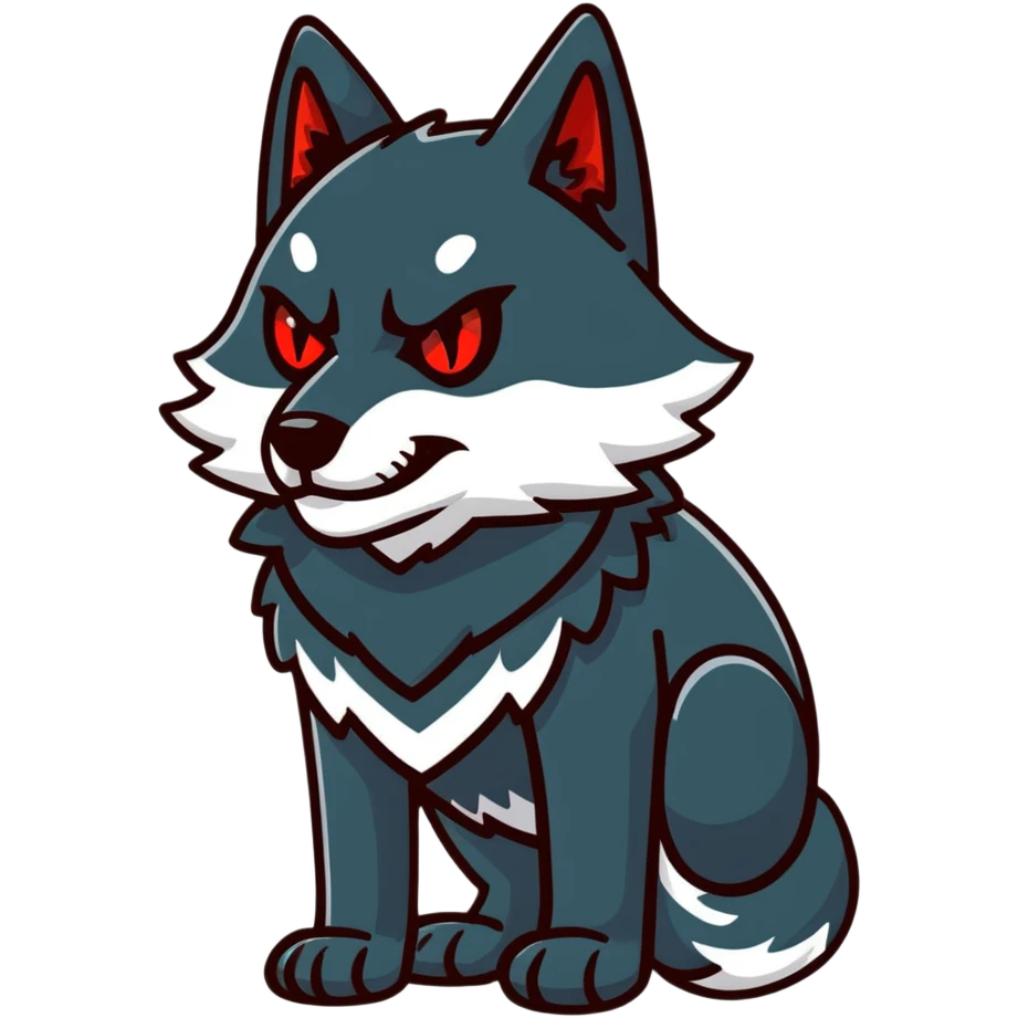 menacing black wolf with bright red eyes emoji