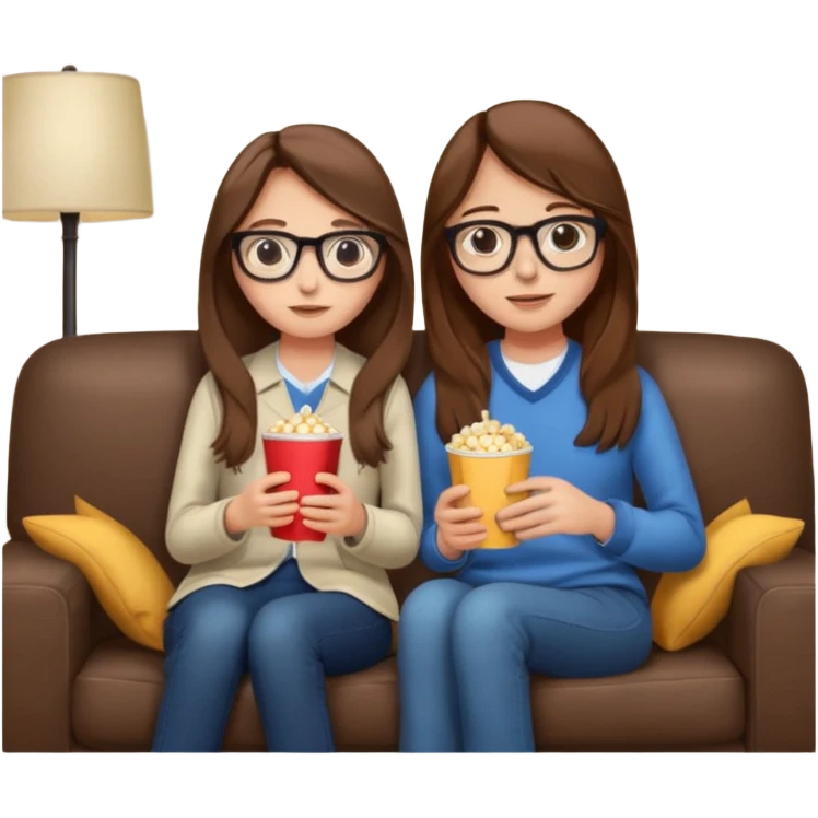 A couple sitting on a sofa in a room enjoying a movie a girl long hir brawon emoji