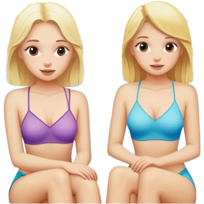 Two white blonde girls sitting by the pool  emoji