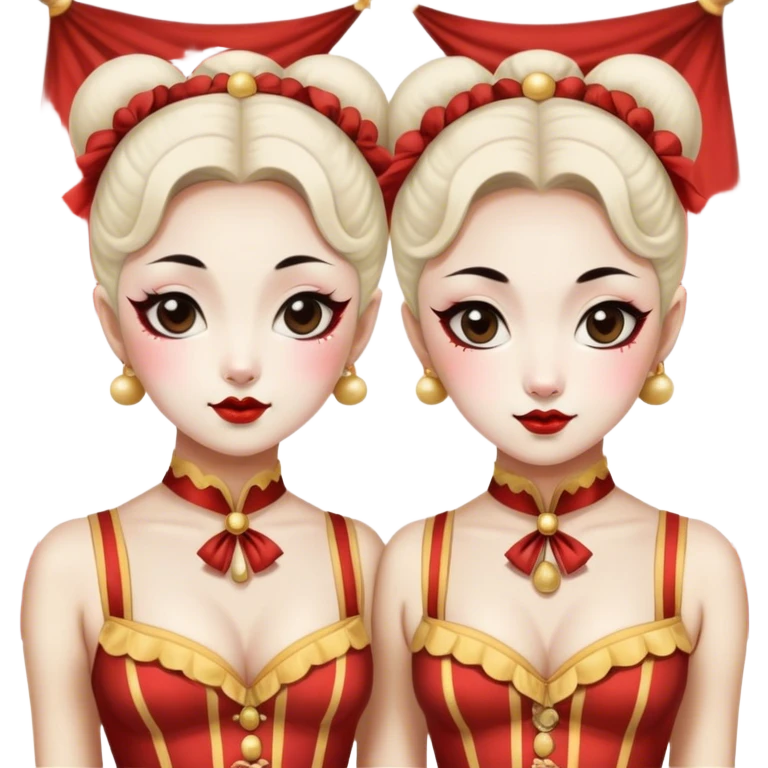 Vintage circus beautiful Asian female siamese twins  emoji