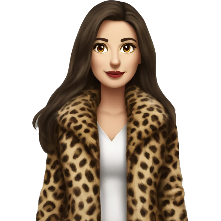 Beautiful Woman Realistic long hair brunette Mob wife fur coat with Leopard  emoji