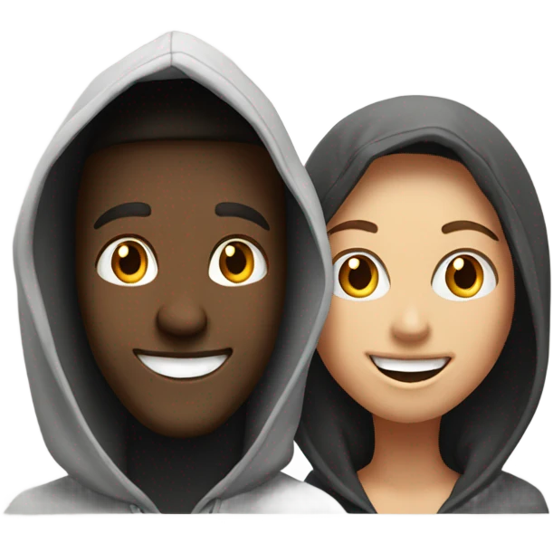 hooded man and  girl sharing a laugh emoji