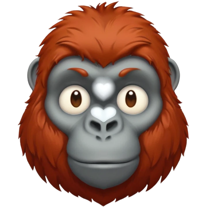 red haired gorilla head with white heart, apple style emoji, no text, facing slightly right emoji