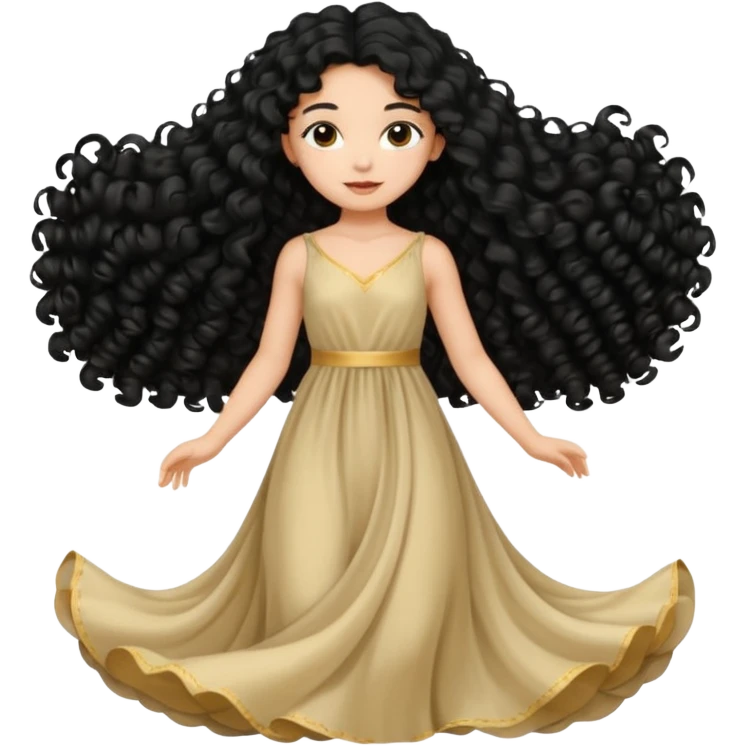 Uma menina com vestido longo e cabelo longo preto cacheado emoji