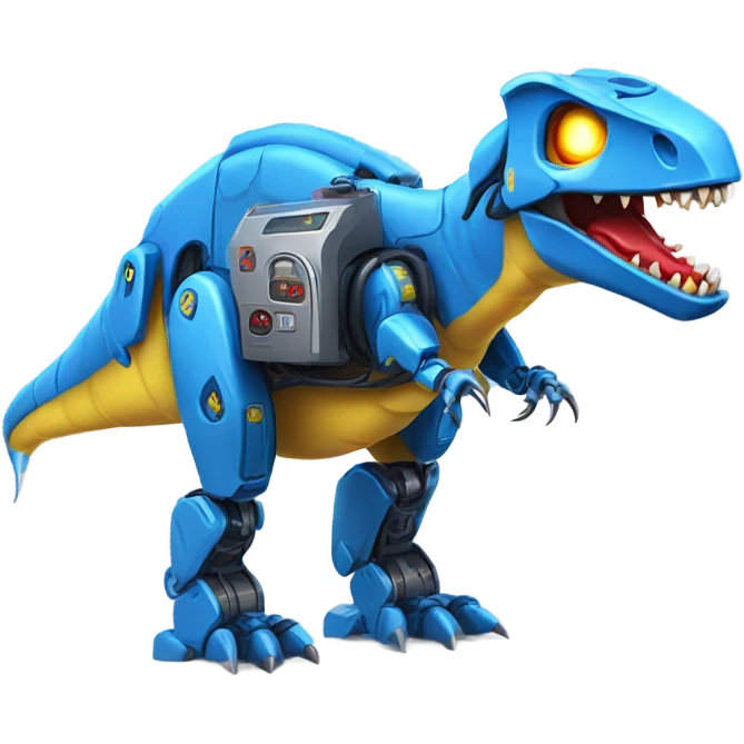 Robot Dinosaur Blue and Yellow with Red Laser emoji