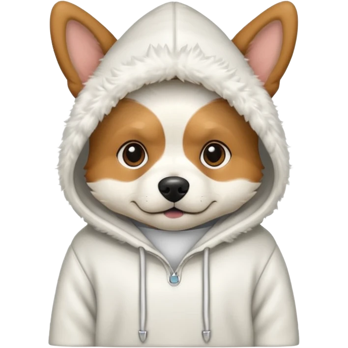 Dog wearing white pointy hoodie emoji