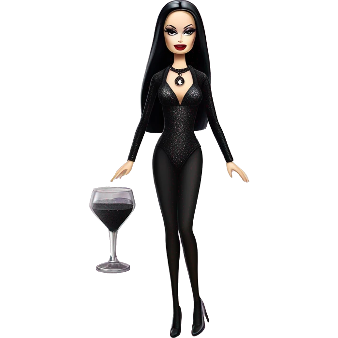 Morticia Addams. Gothic bikini glitter girl Barbie  emoji