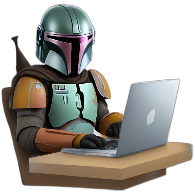 Mandalorian working on laptop emoji