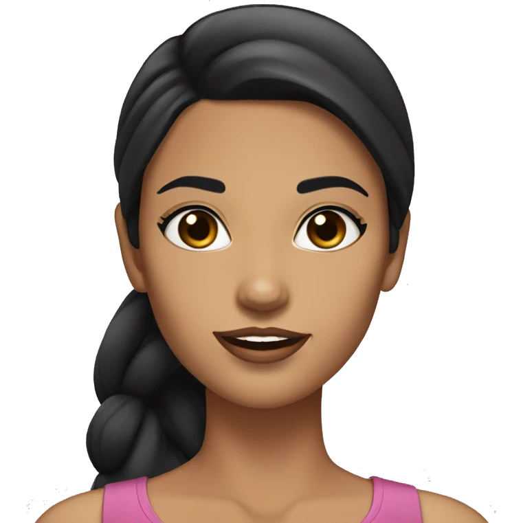 woman with black hair (ponytail), black wide set eyes, tanned skin, thick lips emoji