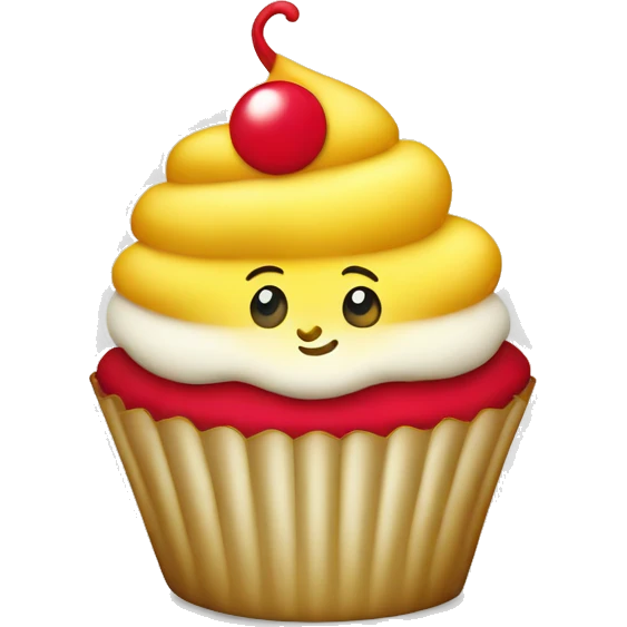 cupcake in white, bright crimson red and yellow gold colors, emoji