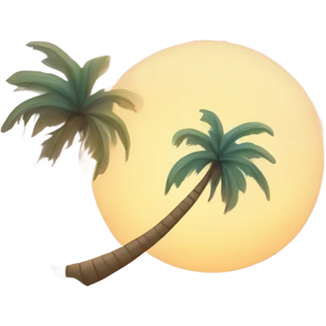 Design an emoji of a tropical beach with turquoise waves, golden sand, and a small palm tree. Include a setting sun on the horizon and soft, pastel tones to create a relaxing, aesthetic vibe. emoji