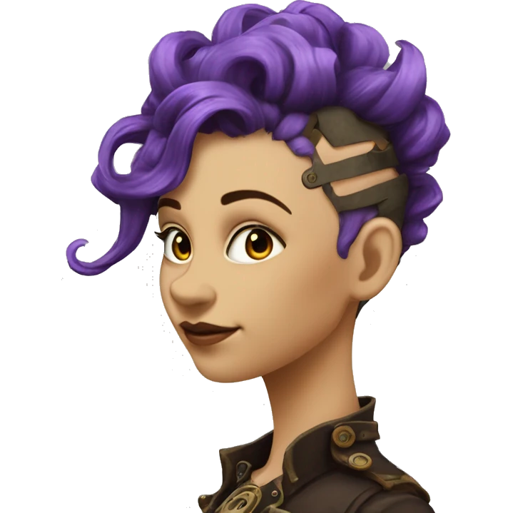 steampunk profile short mohawk purple wavy  on Caucasian girl with small nose round face emoji