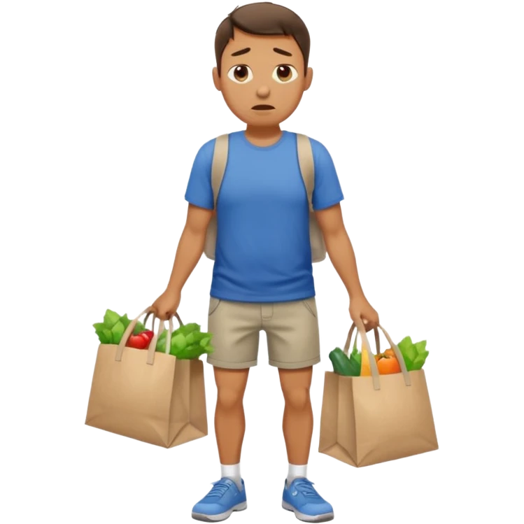 Hombre cargando bolsas de supermercado con dificultad emoji