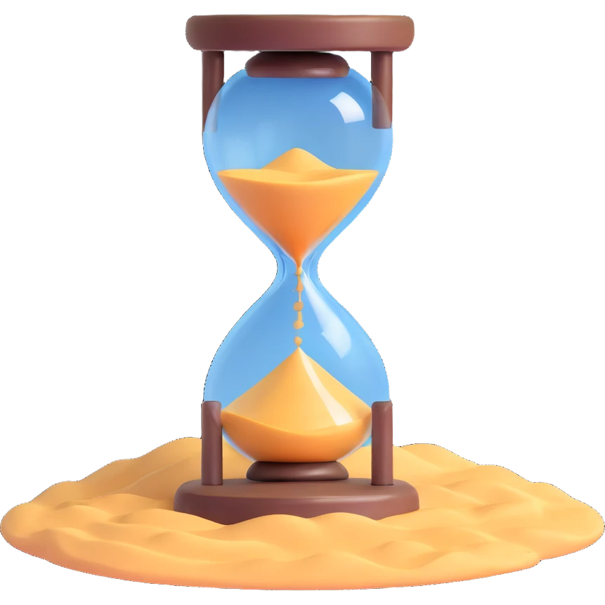 A visual representation of time passing: an hourglass with sand falling, or a clock with spinning hands, symbolizing the flow of time. emoji
