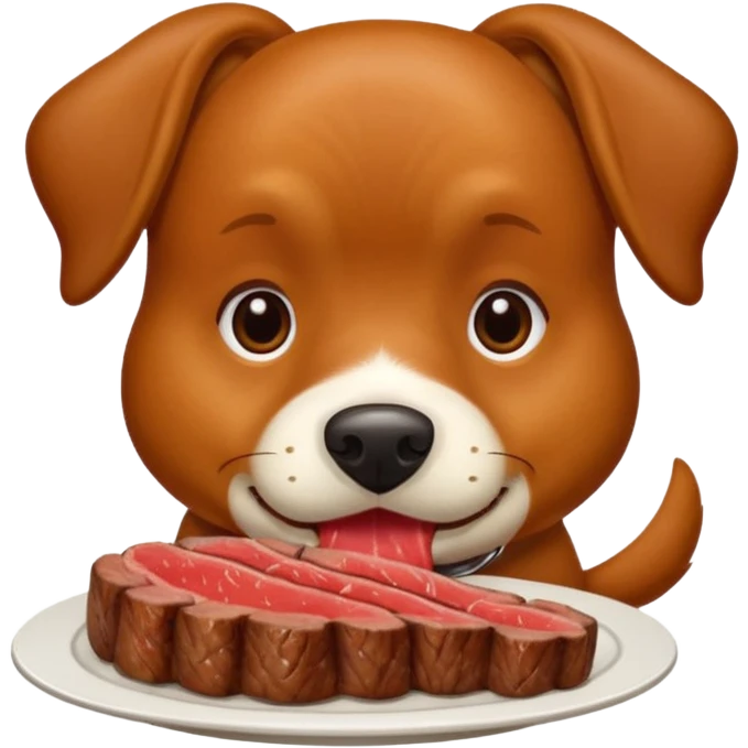brown dog eating steak filet emoji