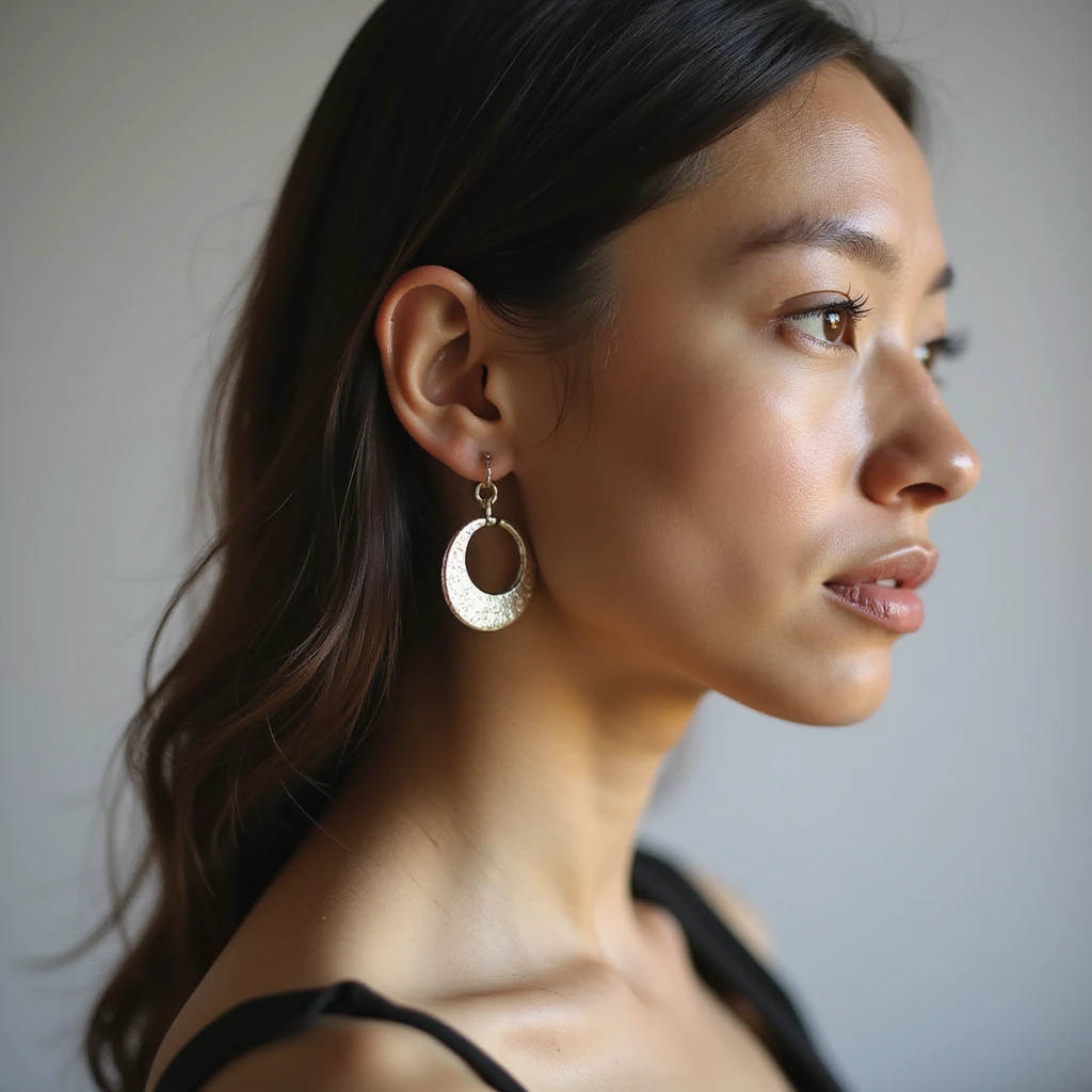 realistic moon-shaped earring, isolated on a transparent background, no visible background emoji