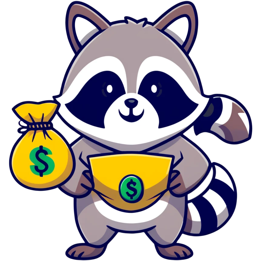 raccoon thief with mask and money bag emoji
