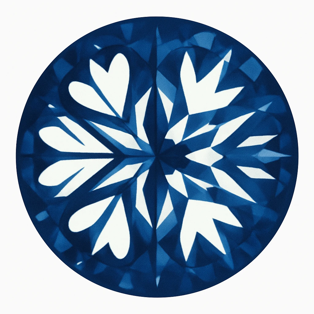 convert this image into a round diamond hearts and arrows cut emoji, blue version, emoji style emoji