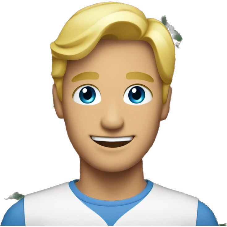 Handsome blonde blue eye man smiling with a bunch of roses emoji