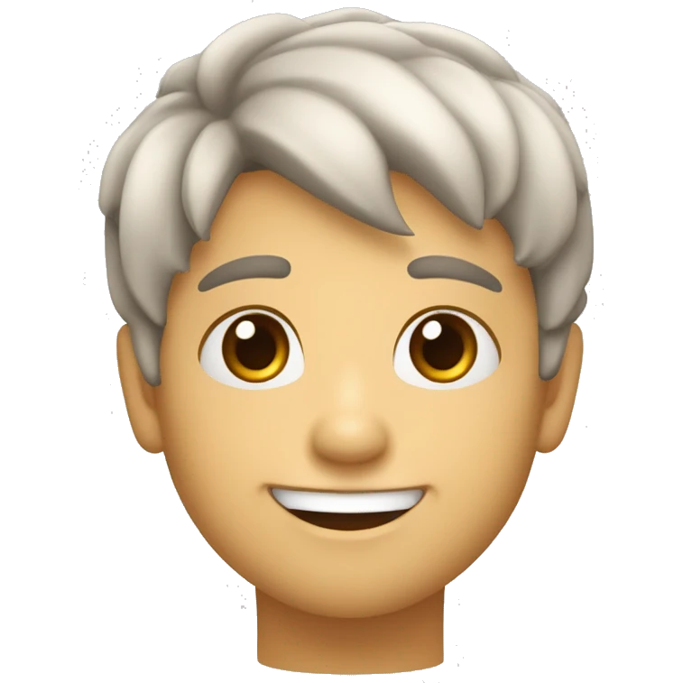 niño moreno de piel y de pelo con ojos un poco achinados con peinado un poco con tupe sonriente emoji