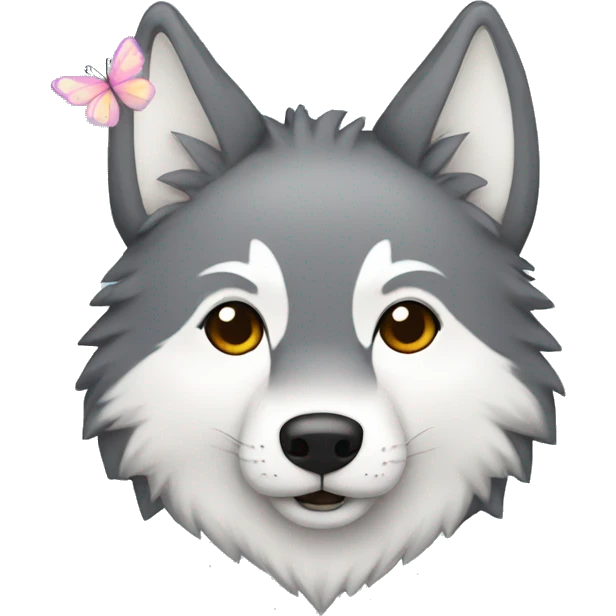 a kawaii wolf with butterflies emoji