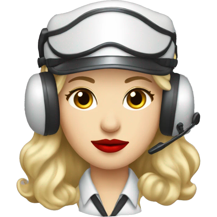Blonde Russian pilot girl with red lips with airplane pilot headset   emoji