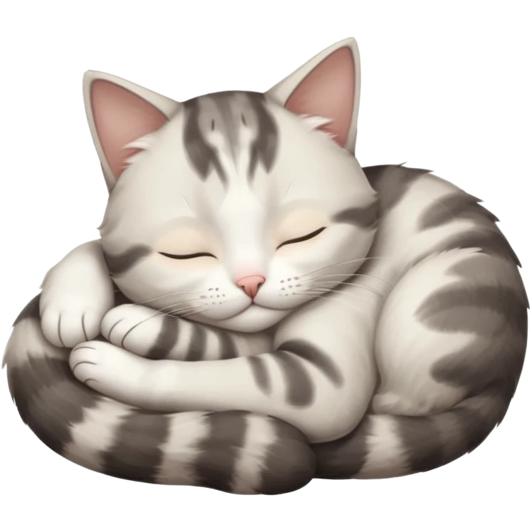 grey and white small cat with eyes closed lying down upside down tightly hugging its own face emoji
