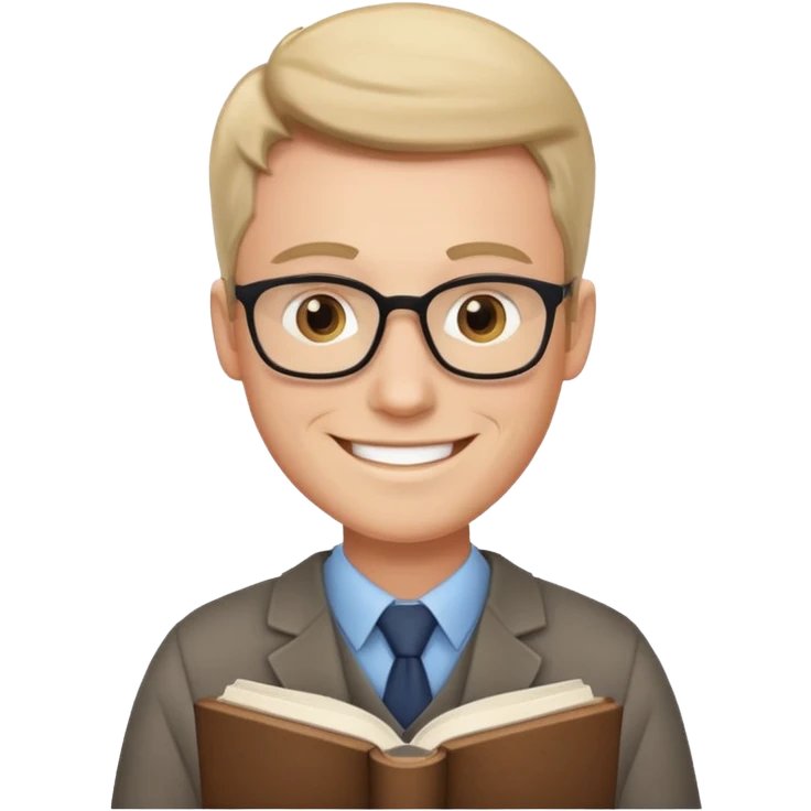 male teacher with book, smiling emoji