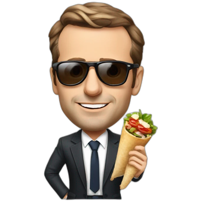 emanuel macron qui mange un kebab avec des lunettes de soleil emoji